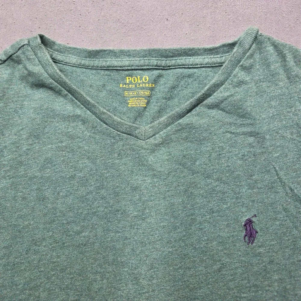 Polo Ralph Lauren Mens V-Neck T-Shirt Green Heathered Pony Logo Size M